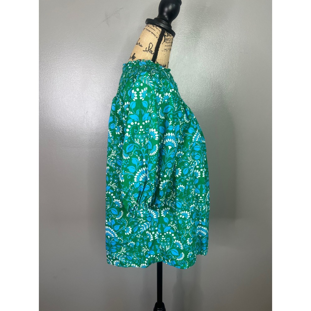 Sugarlips Womens XL Green Blue Floral Smocked Blouse cottage core boho - Picture 8 of 10